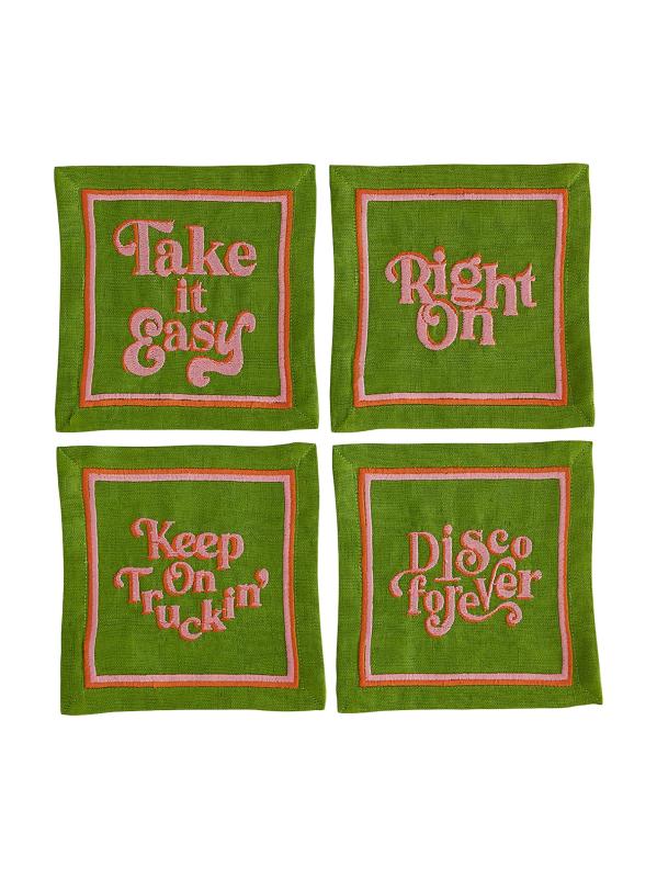 طقم مناديل كوكتيل من الكتان والقطن المطرز من Deep Thougts من 4 قطع