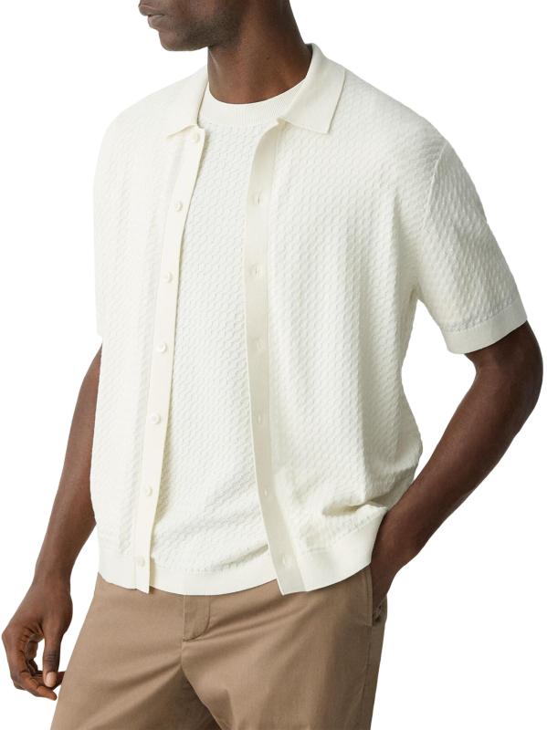 #3: قميص Cairn Tactile من القطن بأزرار أمامية - قشر البيض