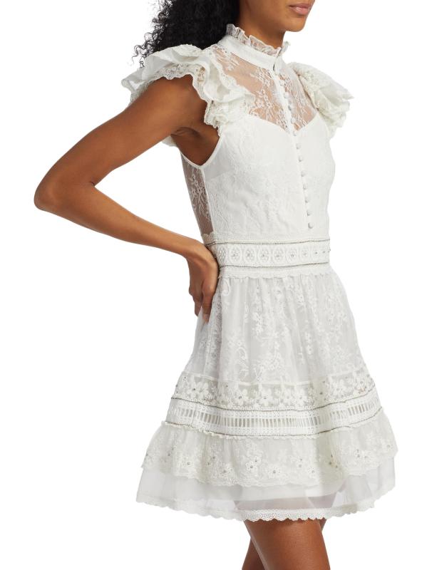 #3: فستان فيرنيتا القصير من الدانتيل المكشكش - أوف وايت