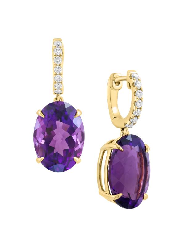 #3: أقراط متدلية من الذهب الأصفر عيار 14 قيراط والجمشت والألماس عيار 0.24 TCW - أصفر + ذهبي