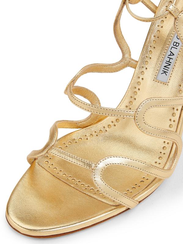 【送料&関税込】Manolo Blahnik Cream Leather Fawda Sandals Beige Fawda Heeled Sandals by Manolo Blahnik on Sale