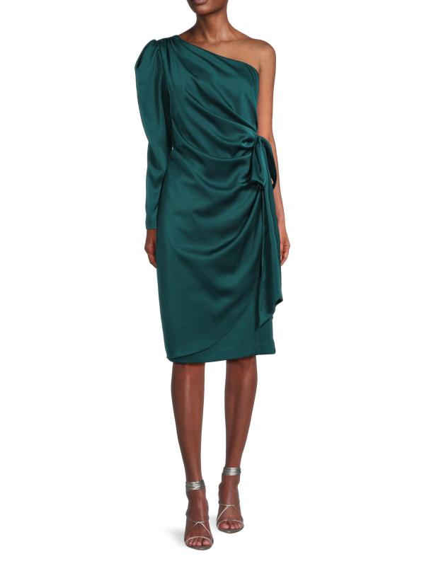 #6: فستان كوكتيل ساتان بكتف واحد - جوهرة خضراء