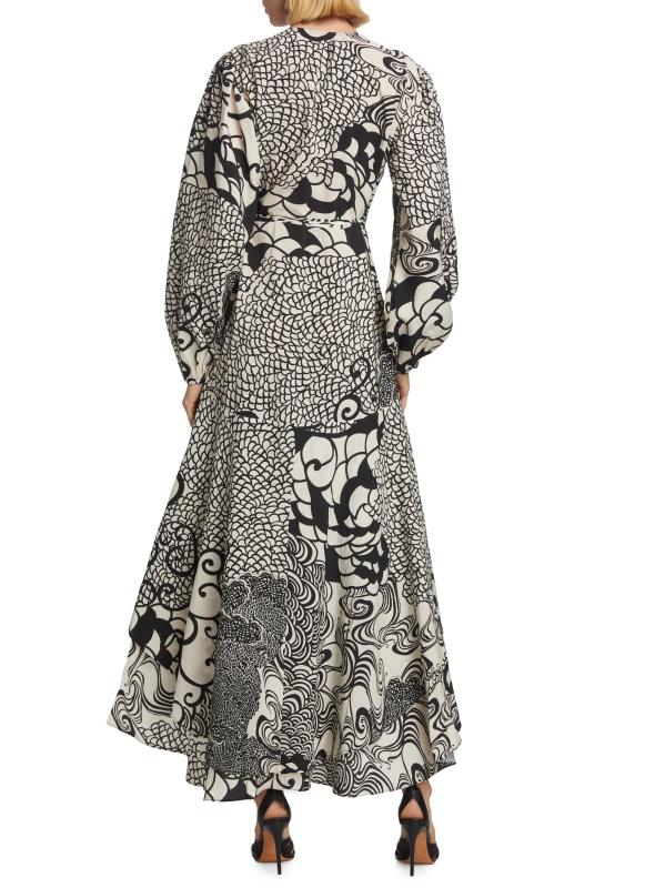 #4: فستان زاريلا ملفوف بطبعة - طباعة باللون الأسود الكريمي