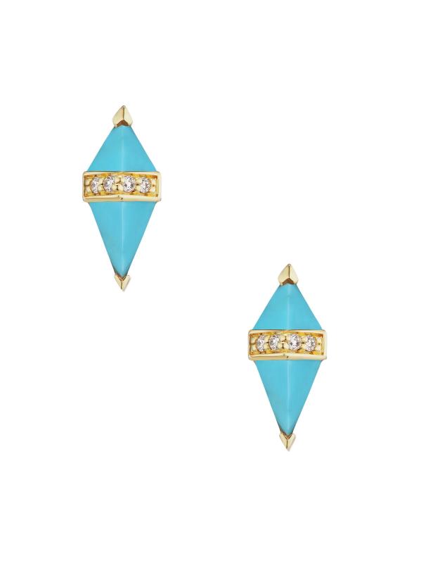 Pietra 18K Yellow Gold, Turquoise 
Diamond Stud Earrings