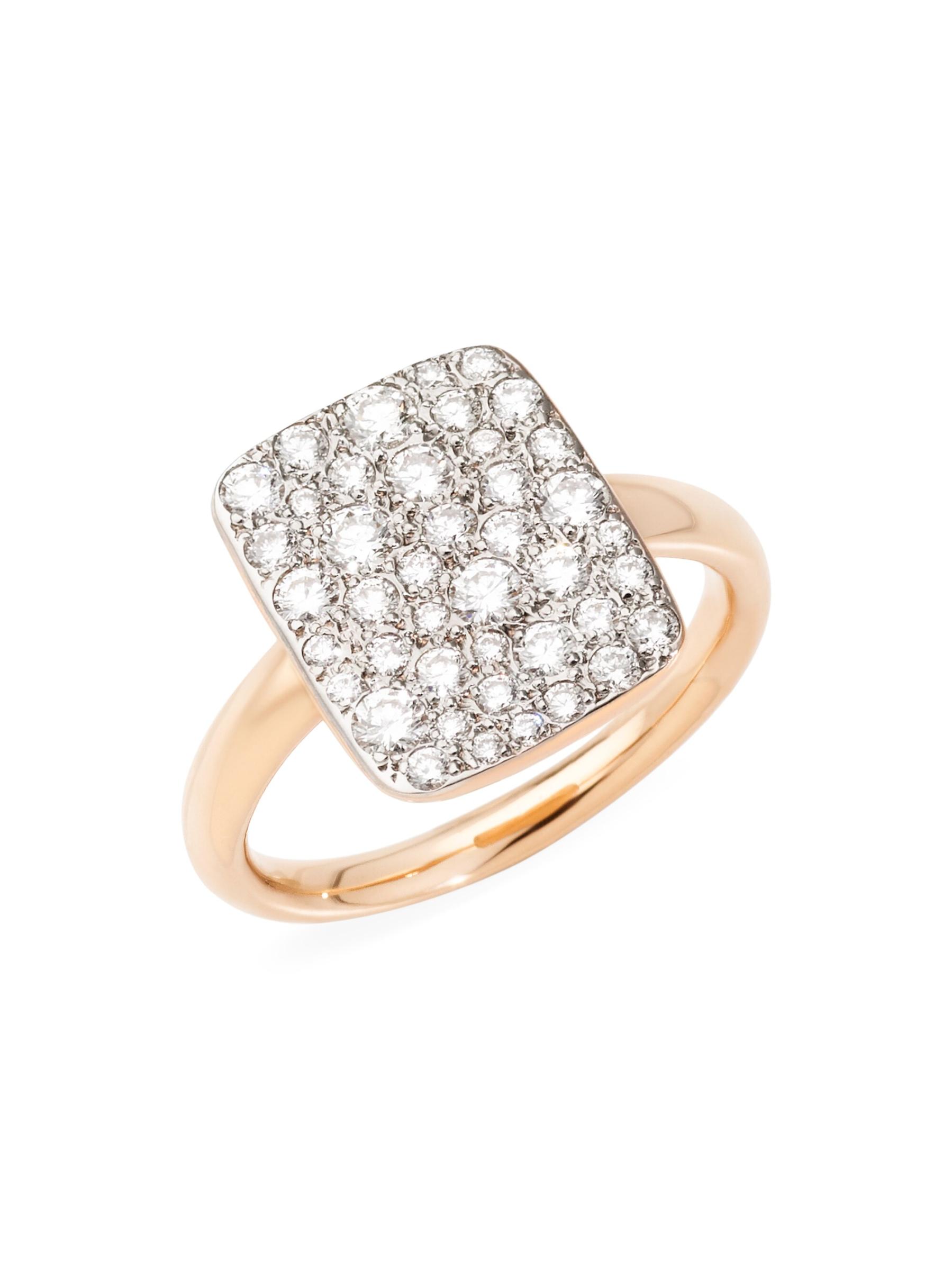 【Pomellato】サビア リング ローズゴールドとダイヤモンド Pomellato - Sabbia 18K Rose Gold & Diamond Rectangular Ring