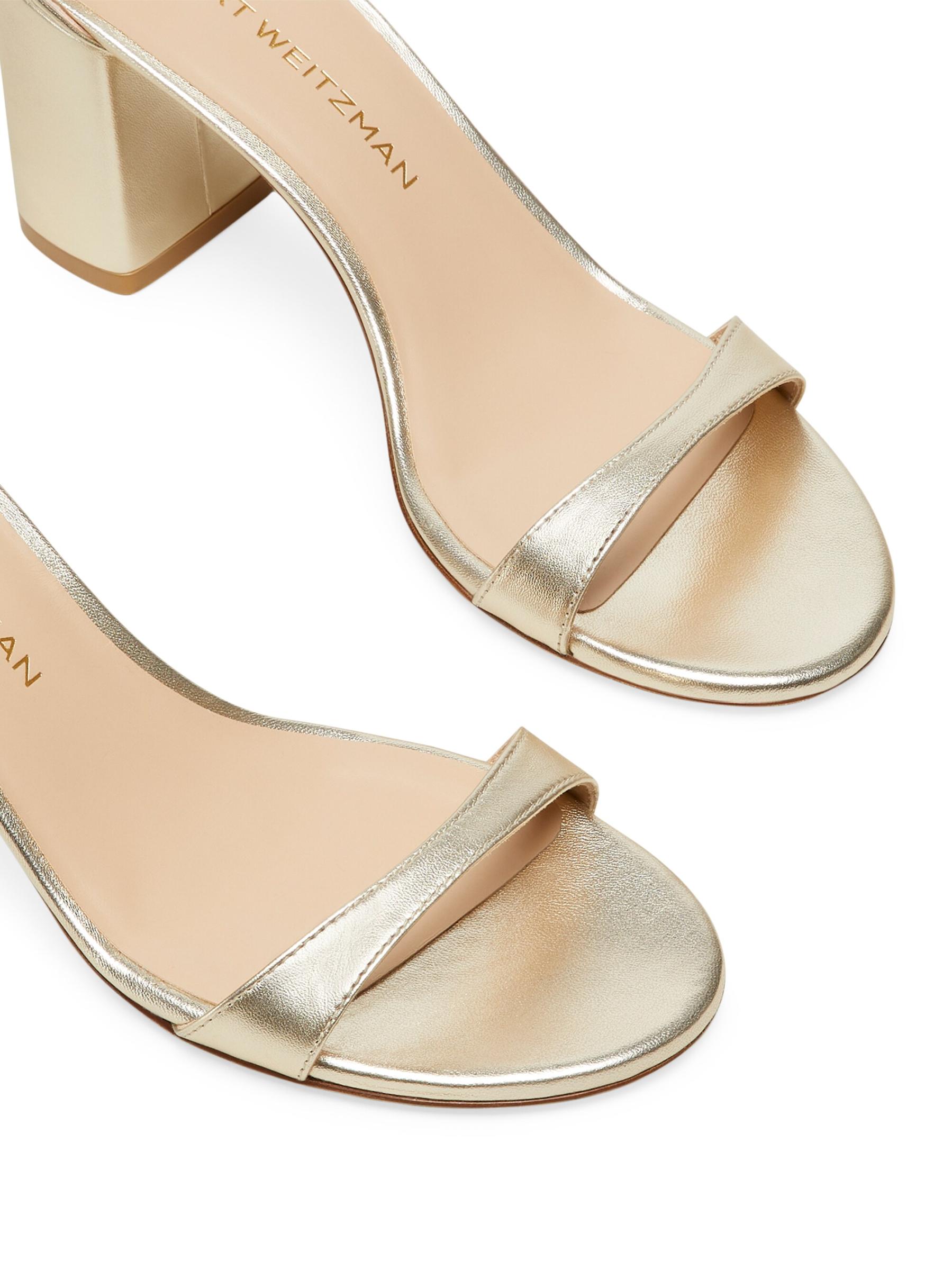 サンダル・ミュール Stuart Weitzman SS25 NUDISTARC 75 BLOCK SANDAL (SJ983 AJM) Shop Stuart Weitzman - Nudist Block 75MM Metallic Leather