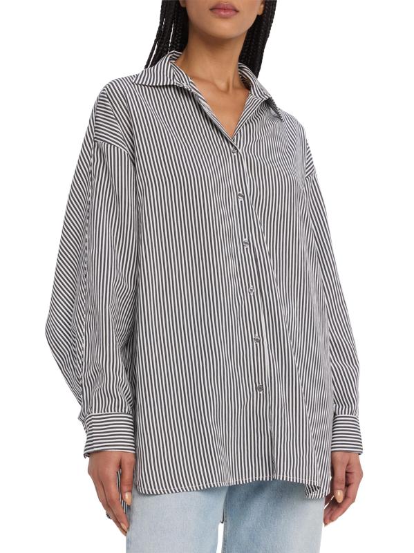 #2: قميص مخطط كبير الحجم من برونا - أزرق + أبيض