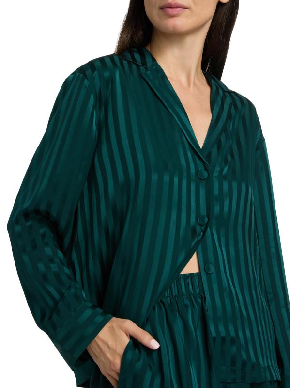 #5: بيجامة قصيرة من الجاكار الحريري المقلّم - جاكار السرو الداكن