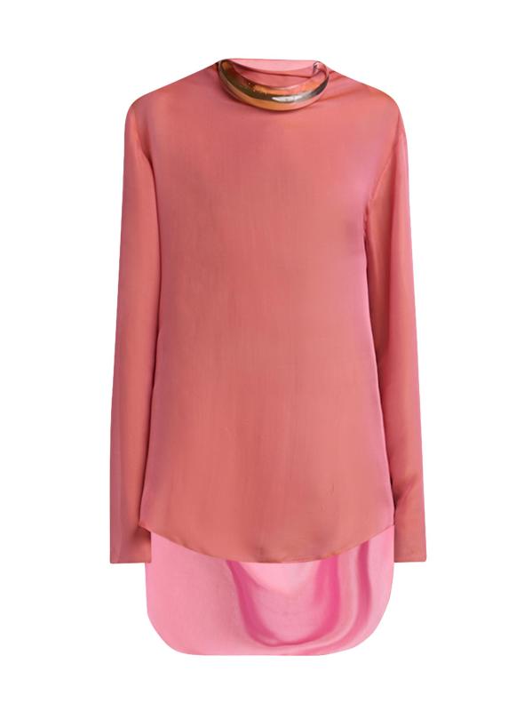 بلوزة تونك مزينة بحواف عالية ومنخفضة من الحرير