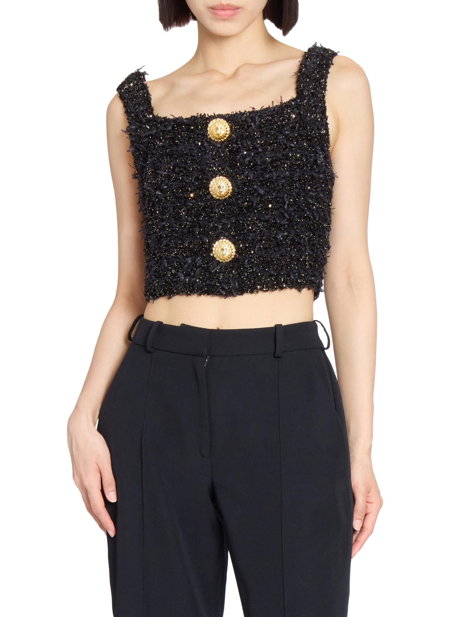 Shop Balmain - Tweed Crop Top | Saks Fifth Avenue United Kingdom