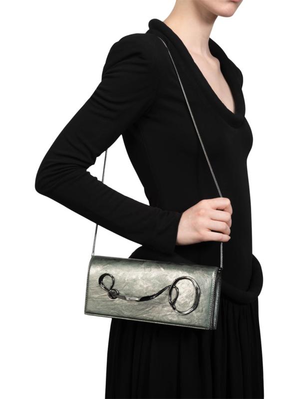 #3: حقيبة يد جلدية معدنية بمقبض جانبي ملتوي - أخضر