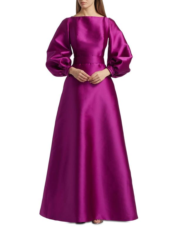 #7: فستان ساتان بأكمام بالون على شكل حرف A - أرجواني