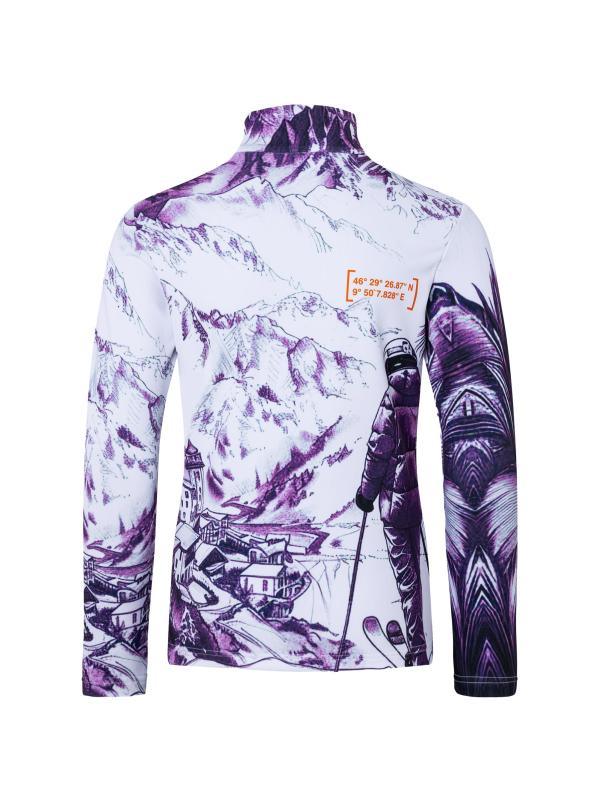 #2: بلوفر كريس بنصف سحّاب للفتيات الصغيرات والفتيات - طباعة شاليه باللون الأرجواني