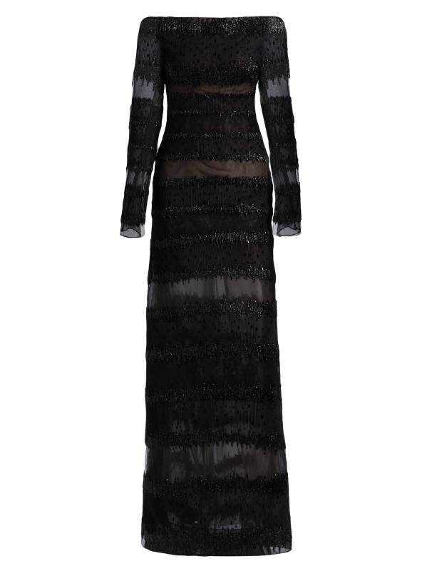 فستان كارولينا من التول المعدني مكشوف الكتفين