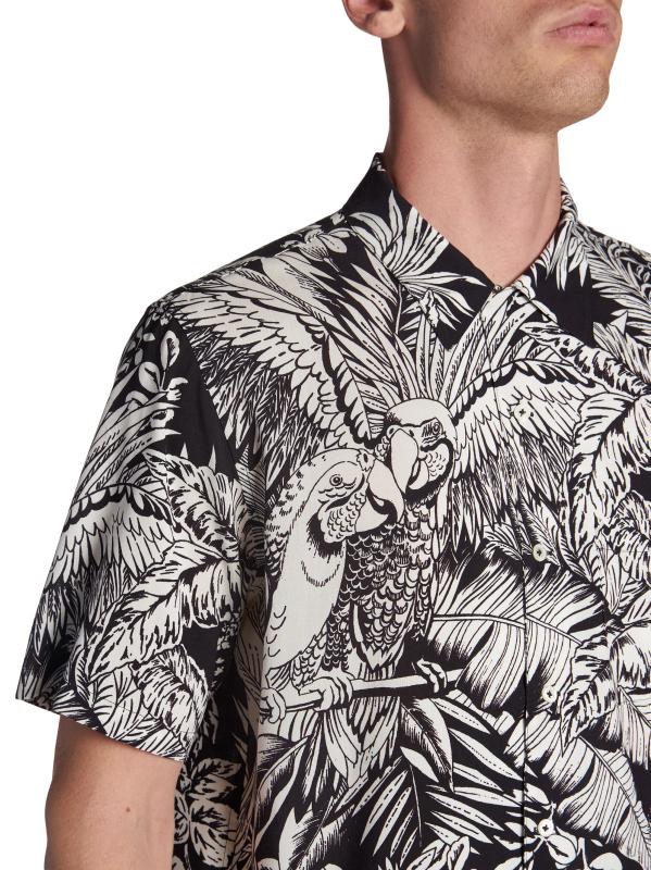 #5: قميص بولينج جنغل ببغاوات - أسود + أبيض