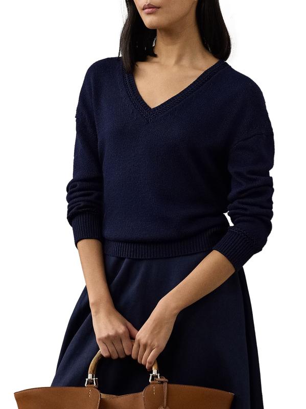ラルフローレン ニット トップス Vネック セーター シルク カシミヤ混 レディース Lサイズ ネイビー RALPH LAUREN Ralph Lauren - ラルフローレン ニット トップス Vネック