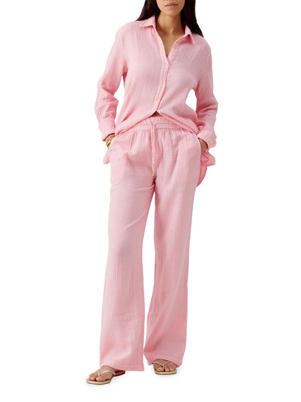 #4: بنطال كريسي كرينكل من القطن واسع الساق - وردة