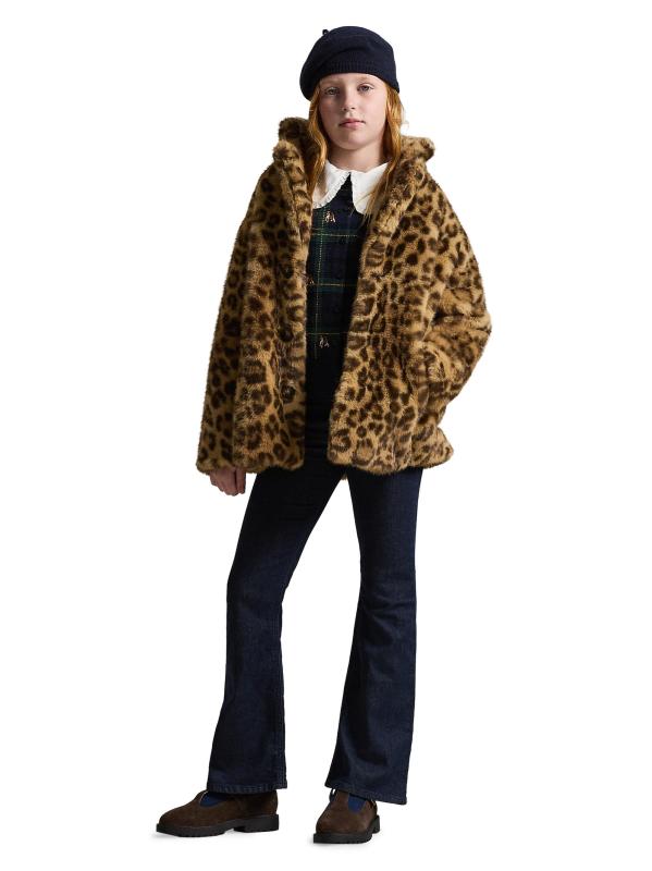 #4: معطف من الفرو الصناعي بنقشة جلد الفهد للفتيات الصغيرات والفتيات - طباعة جلد الفهد