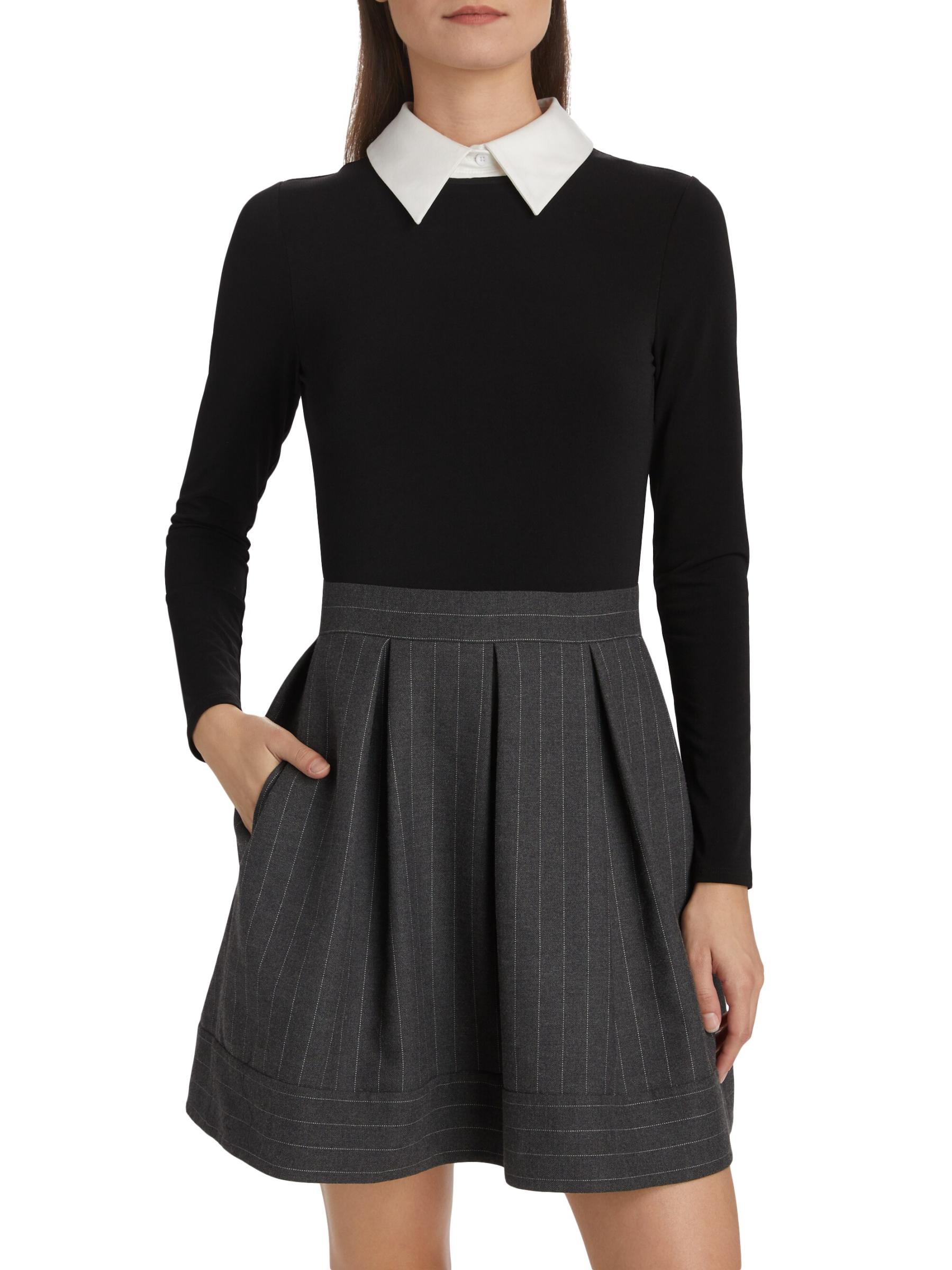 Shop Alice + Olivia - Chara Pinstripe Long-Sleeve Minidress