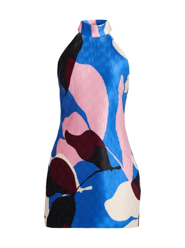 فستان ميكا قصير مزين بطيات بألوان الزهور