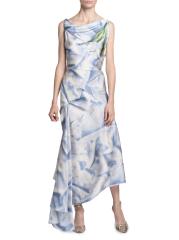 【Victoria Beckham】ドレープアシンメトリーサテンミディドレス Victoria Beckham - アシンメトリックプリントサテンドレープ