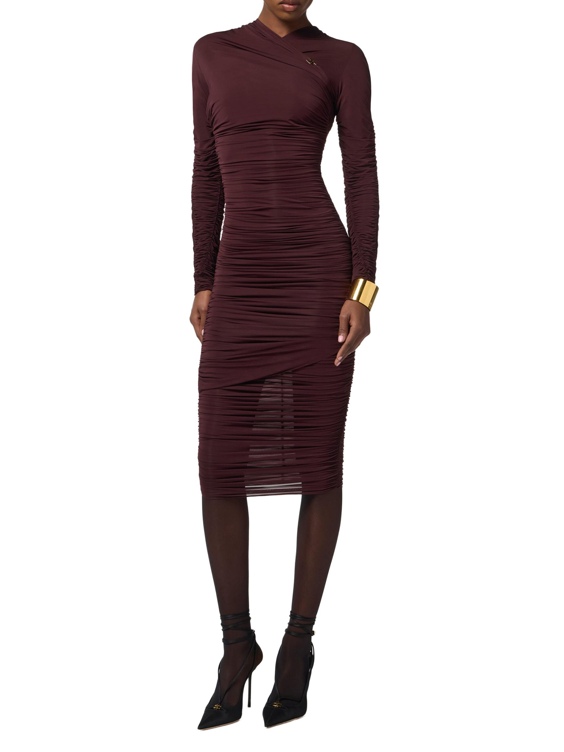 ワンピース ELISABETTA FRANCHI STRETCH JERSEY DRESS WITH DRAPES Elisabetta Franchi women's dress in draped jersey ab62842e2