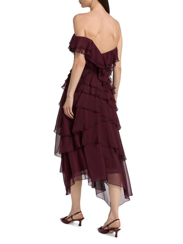 #4: فستان إيمالين شيفون كاسكيد متوسط الطول بأكتاف مكشوفة - بينوت نيور