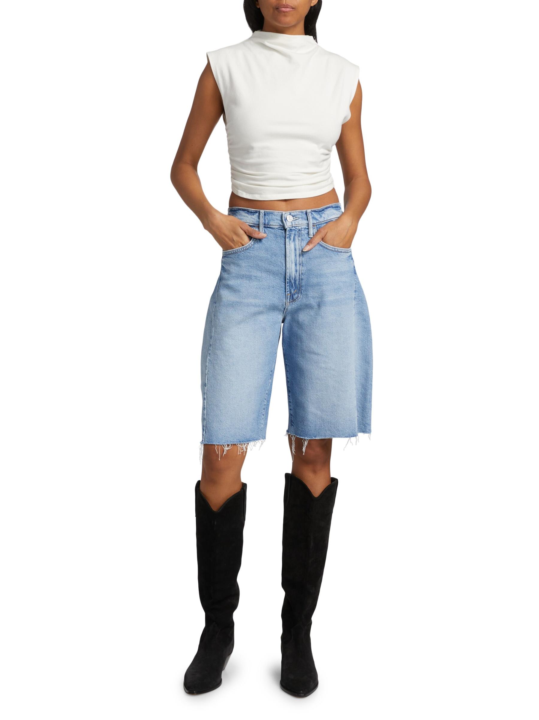 Shop MOTHER - The Half-Pipe Bermuda Frayed Denim Shorts