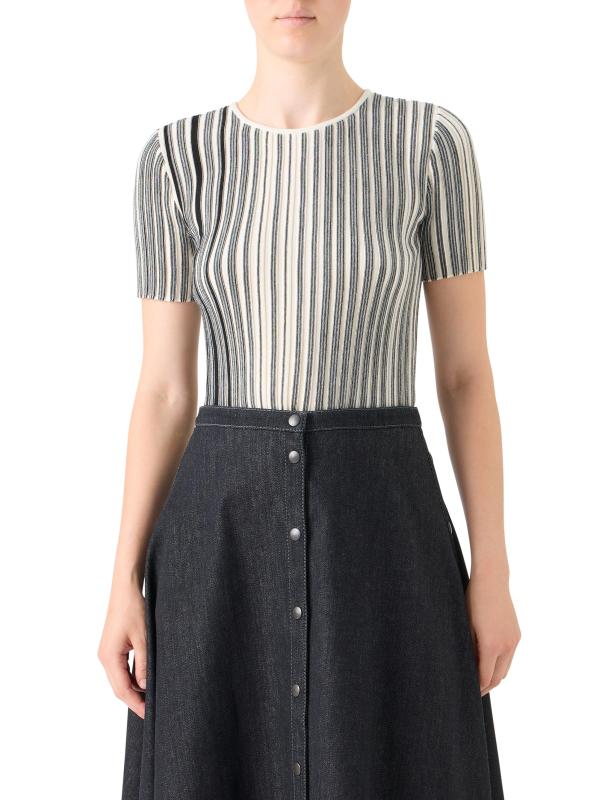 #3: سترة محبوكة من الصوف المقلّم - بلاك + كريم