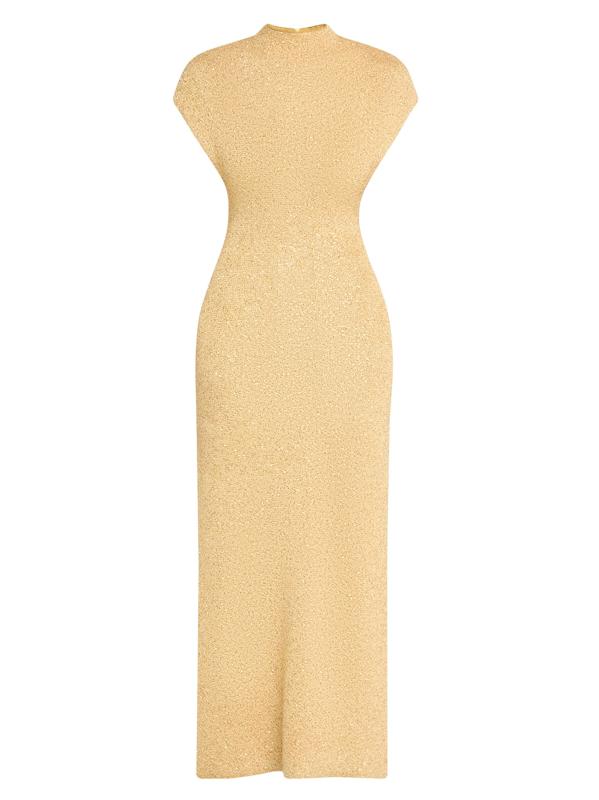 فستان بودي كون محبوك مزيّن بالترتر بياقة عالية