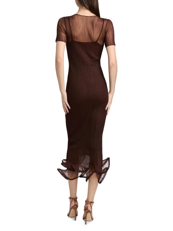 #4: فستان سيلينا متوسط الطول من الشيفون بطيات - الماهوجني