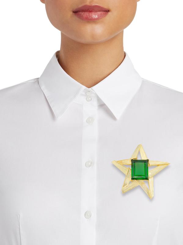 #2: بروش على شكل نجمة زمردية من الزجاج ومطلي بالذهب عيار 22 قيراطًا - زمرد