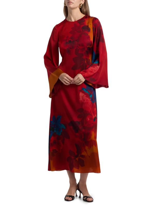 #7: فستان بايتون الطويل من الحرير المزهّر - طباعة زهور الجنة