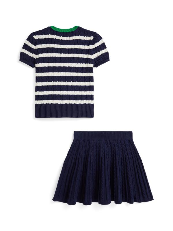 #2: طقم سترة وتنورة محبوكة بالكابلات للفتيات الصغيرات والفتيات - نيوبورت نافي مالتي