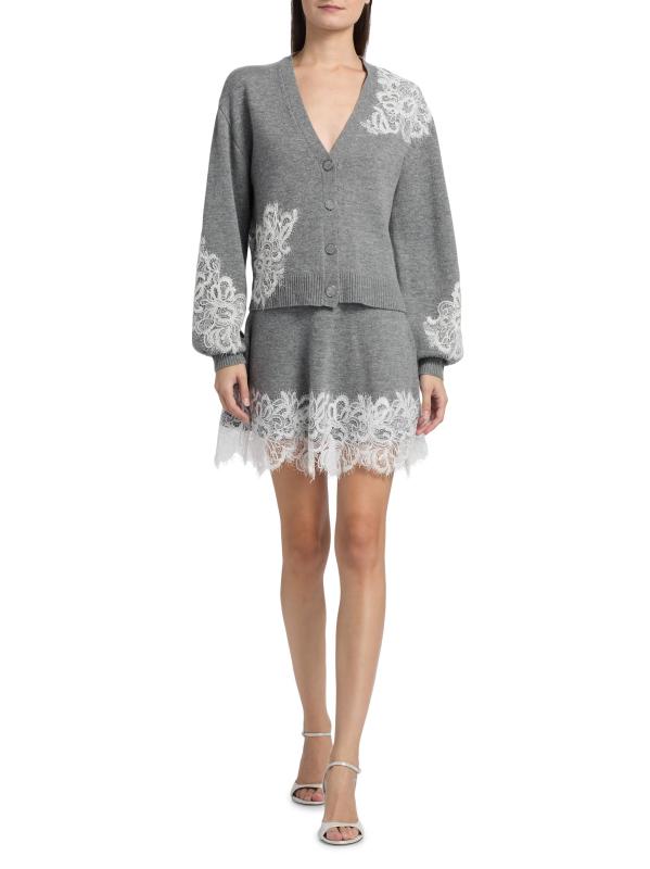 #7: كارديجان من الصوف والكشمير بتفاصيل من الدانتيل بيري - هيذر جراي كومبو