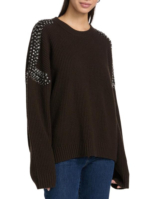 #3: سترة كبيرة الحجم من صوف ميرينو مزيّن بالكريستال المضلع - أعمق لون بني