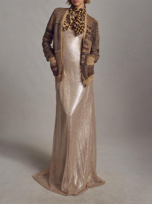 #6: كارديغان من مزيج الكتان المرقع - تان مالتي