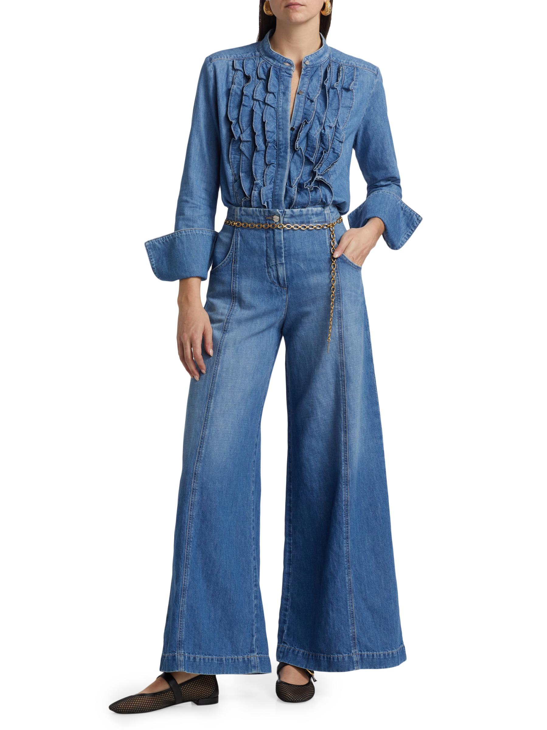 EAPHI RUFFLE DETAIL DENIM PANTS