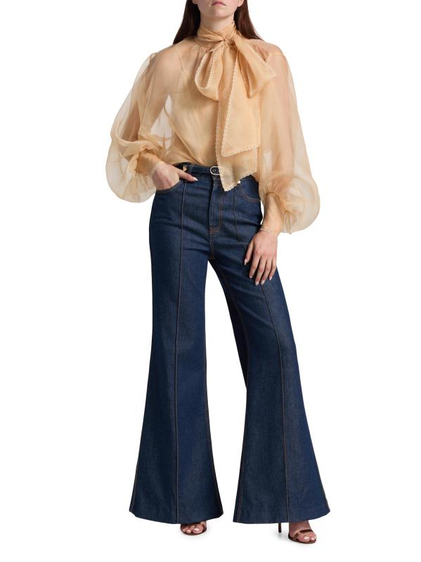 #7: بلوزة أورجانزا الحريرية المطرزة من Memento - بني داكن