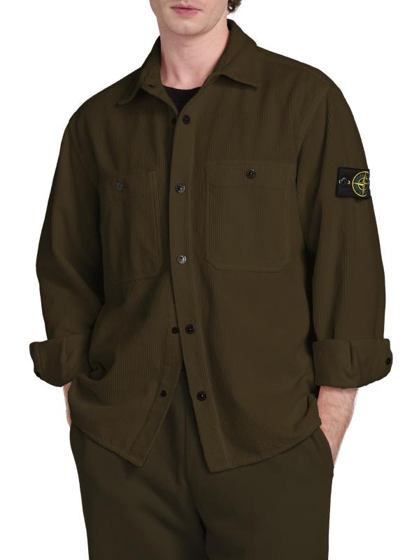 #2: جاكيت قميص من القطن المنقوش - أخضر عسكري