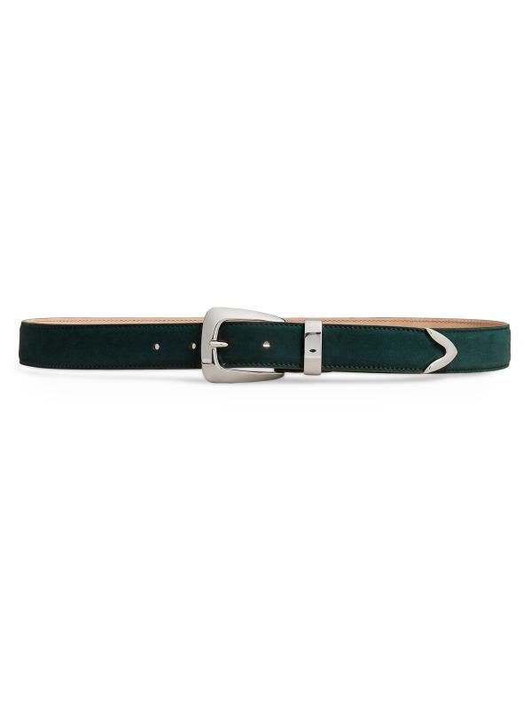 【KHAITE】ベニー・ベルト エバノスエードとシルバーバックル Benny Belt in Black Leather with Silver – KHAITE