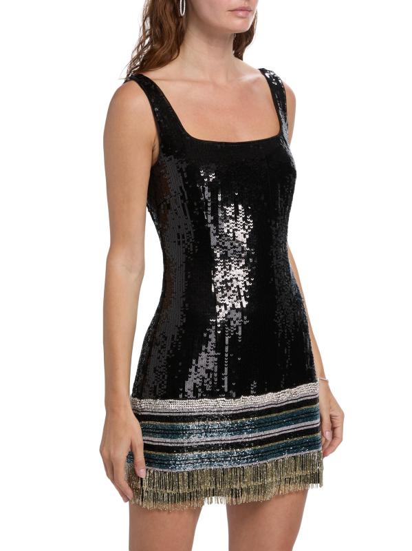 #3: فستان أوغسطين قصير مزين بشراشيب - بلاك مالتي