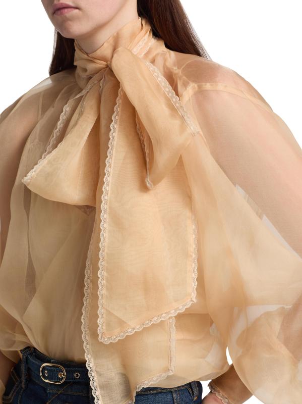 #5: بلوزة أورجانزا الحريرية المطرزة من Memento - بني داكن