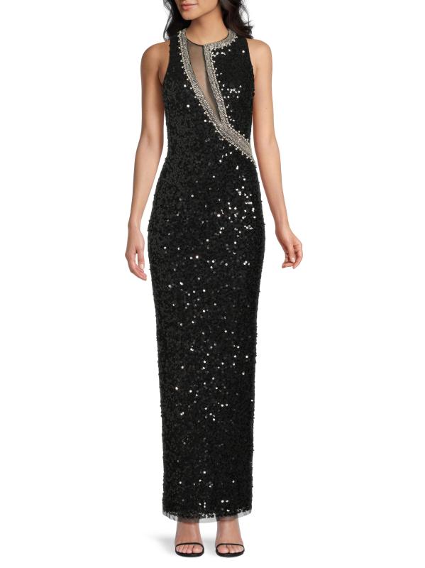 #6: فستان مطرز بالترتر من الداخل الشبكي - أسود