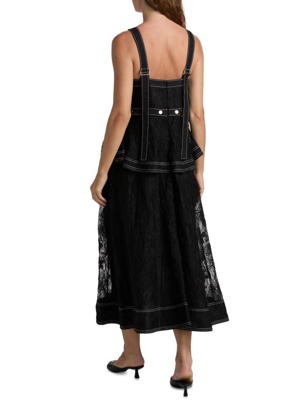 #4: فستان متوسط الطول من الدانتيل بنقشة الزهور - أسود