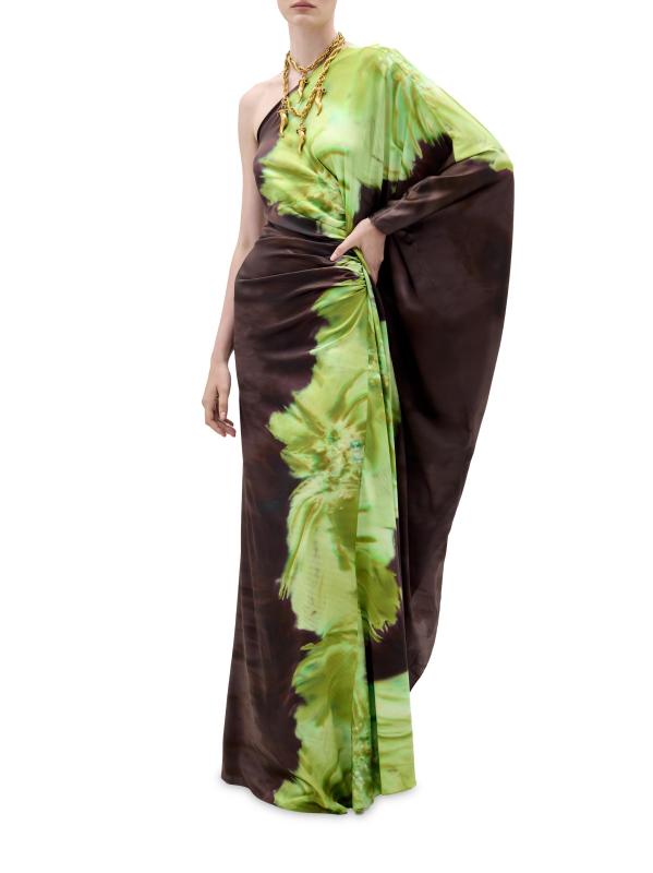 #2: فستان ماكسي من الحرير القابل للتمدد من أفروديتا - زهرة خضراء