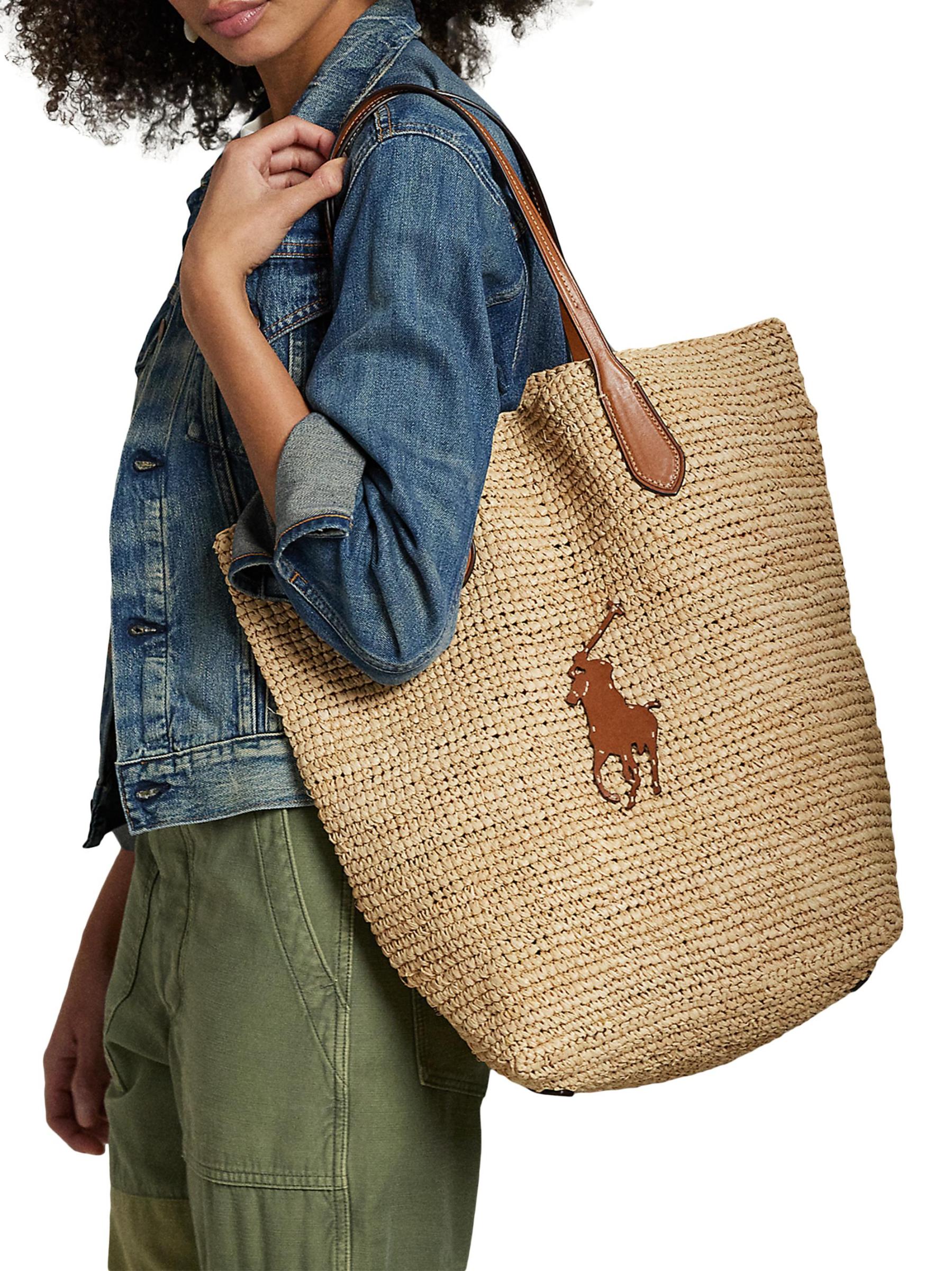 Shop Polo Ralph Lauren - Large Polo Raffia & Leather Tote Bag