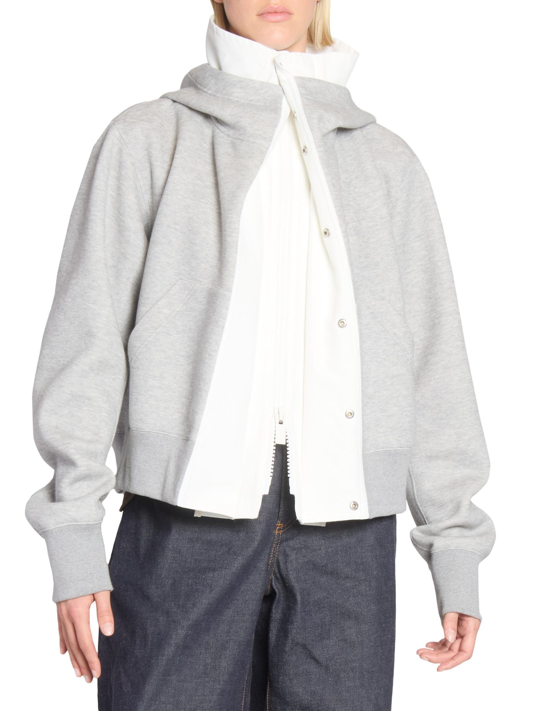 Shop Sacai - Sponge Sweat x Grosgrain Layered Zip-Up Hoodie