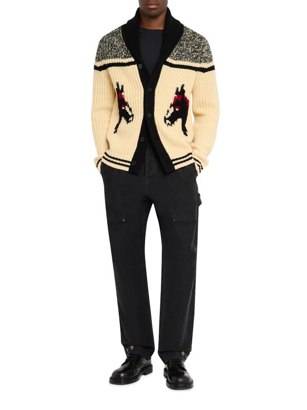 #5: كارديغان من الصوف والكشمير بنقشة الخيول - أصفر