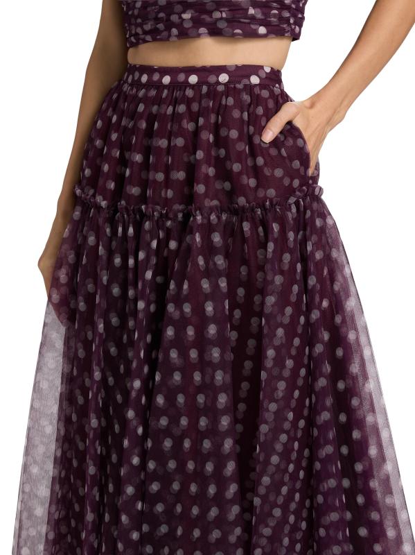 #5: تنورة سيلي كاميل بولكا دوت متوسطة الطول - الحجر الجيري البرقوق العميق